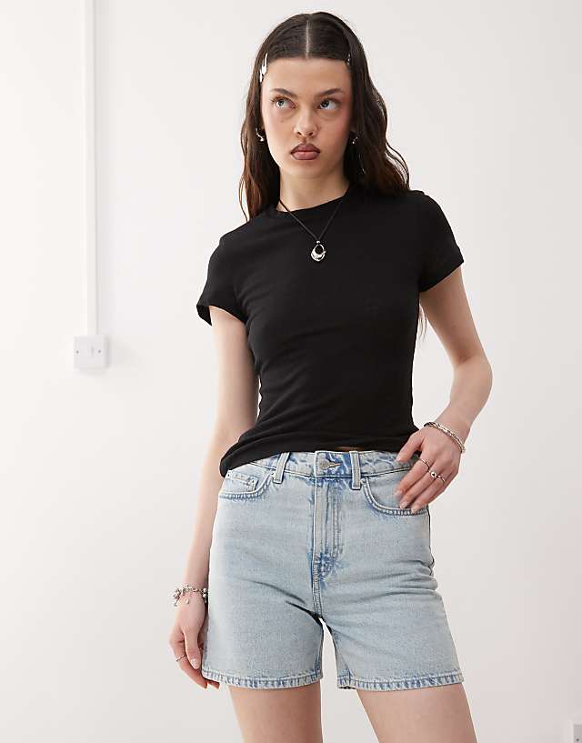 Asos Weekday Eya High Waisted Denim Shorts In Opulent Blue Exclusive To ASOS