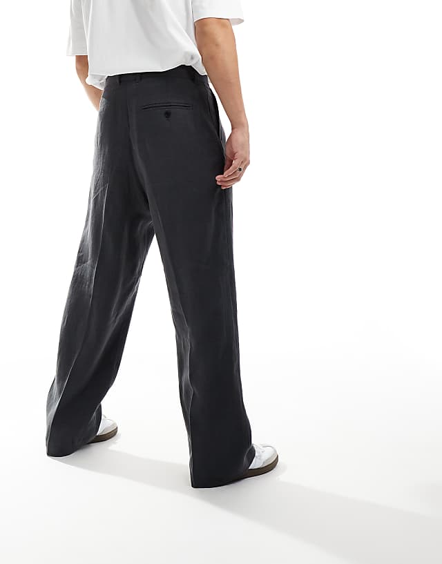 Asos Weekday Linen Relaxed Fit Tailored Trousers In Washed Black