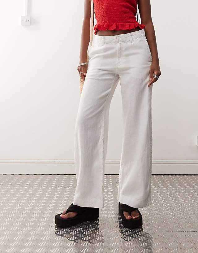 Asos Weekday Loose Carpenter Linen Blend Trousers In White
