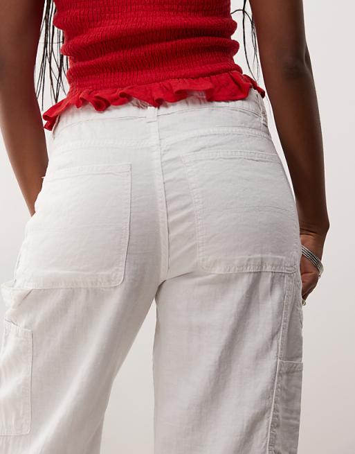Asos Weekday Loose Carpenter Linen Blend Trousers In White