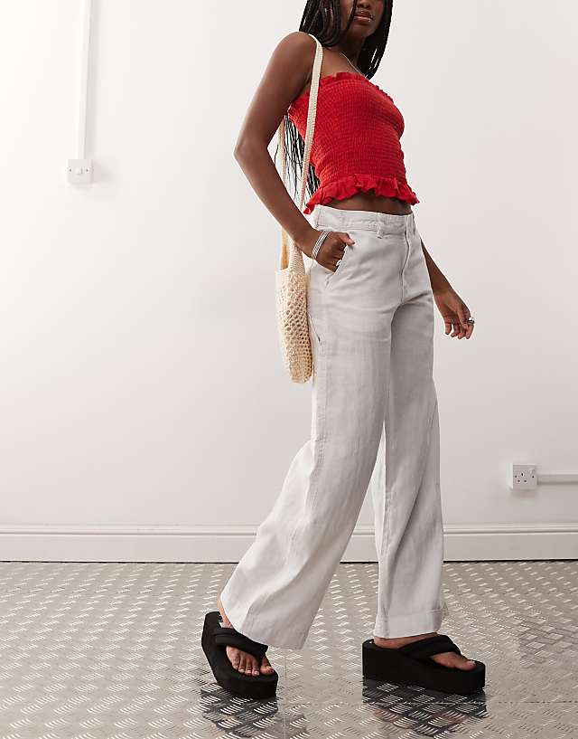 asos Weekday loose carpenter linen blend trousers in white