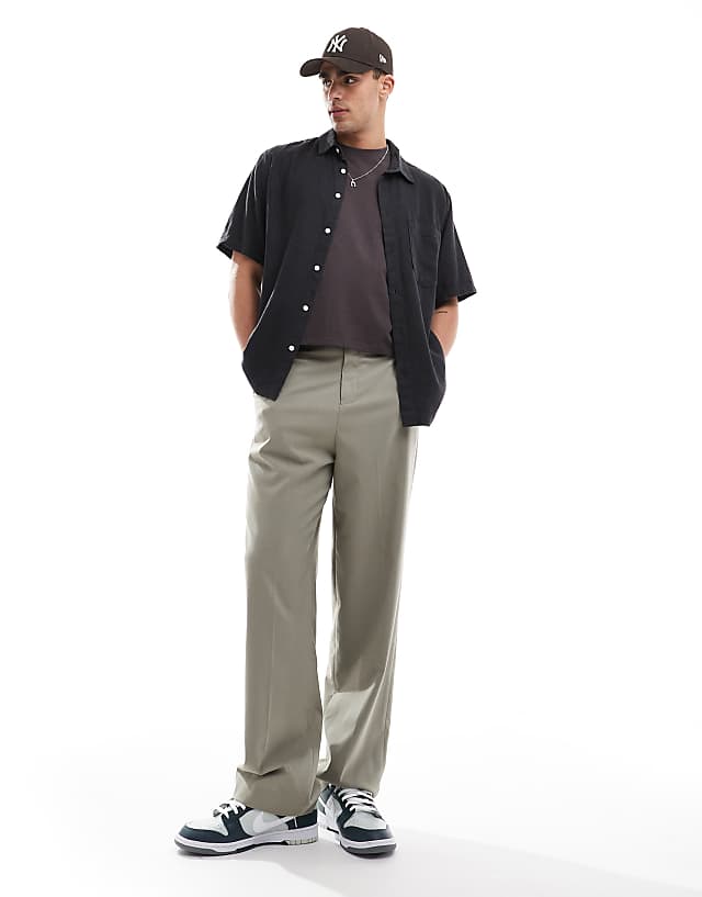 Asos Weekday Relaxed Fit Linen Blend Short Sleeve Shirt In Black