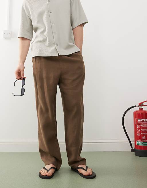 Asos Weekday Seth Linen Blend Trousers In Brown Exclusive To ASOS