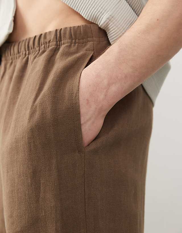 Asos Weekday Seth Linen Blend Trousers In Brown Exclusive To ASOS