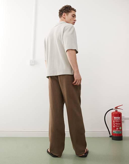 Asos Weekday Seth Linen Blend Trousers In Brown Exclusive To ASOS