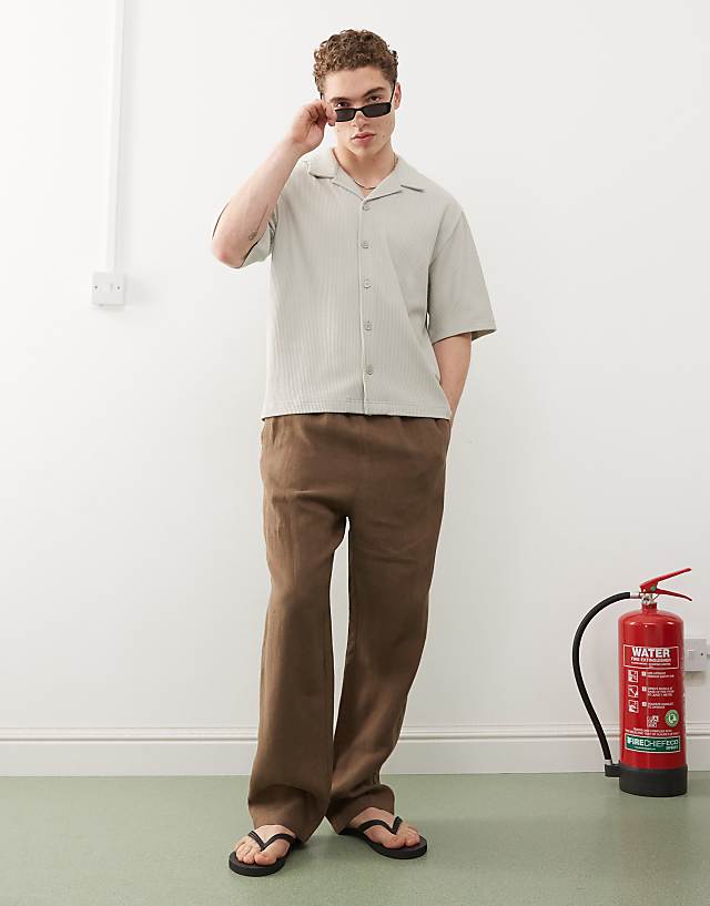 asos Weekday Seth linen blend trousers in brown exclusive to ASOS