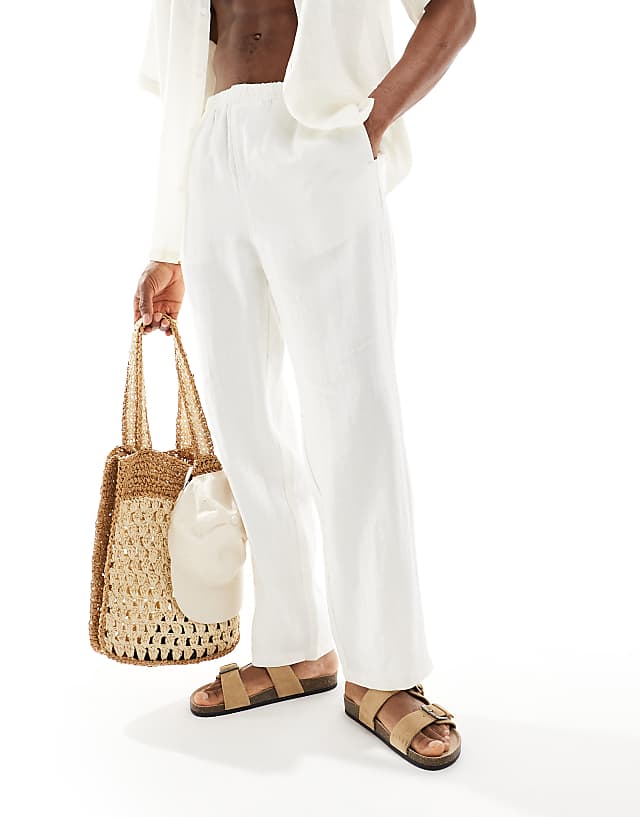 Asos Weekday Seth Linen Blend Trousers In Off-white