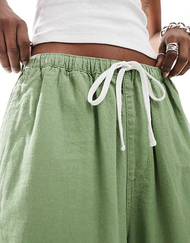 Asos Weekday Unisex Patrik Linen Shorts In Green Exclusive To ASOS