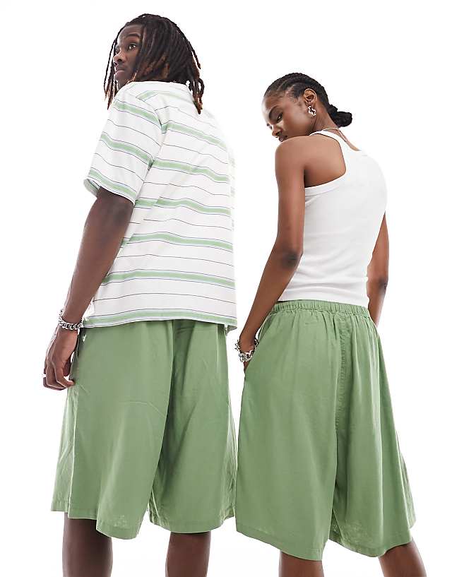 Asos Weekday Unisex Patrik Linen Shorts In Green Exclusive To ASOS