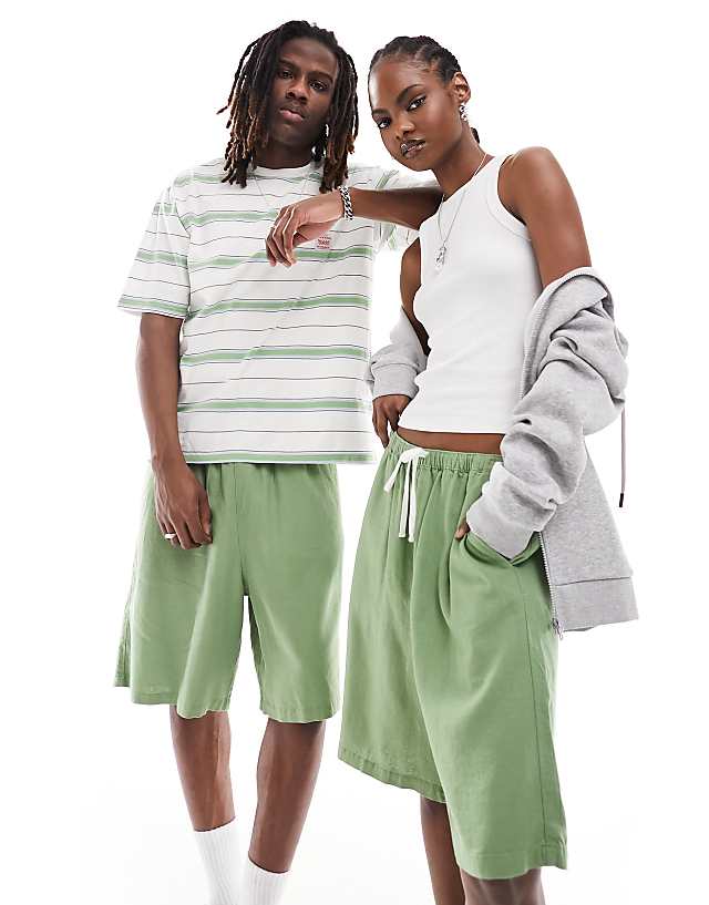 asos Weekday Unisex Patrik linen shorts in green exclusive to ASOS
