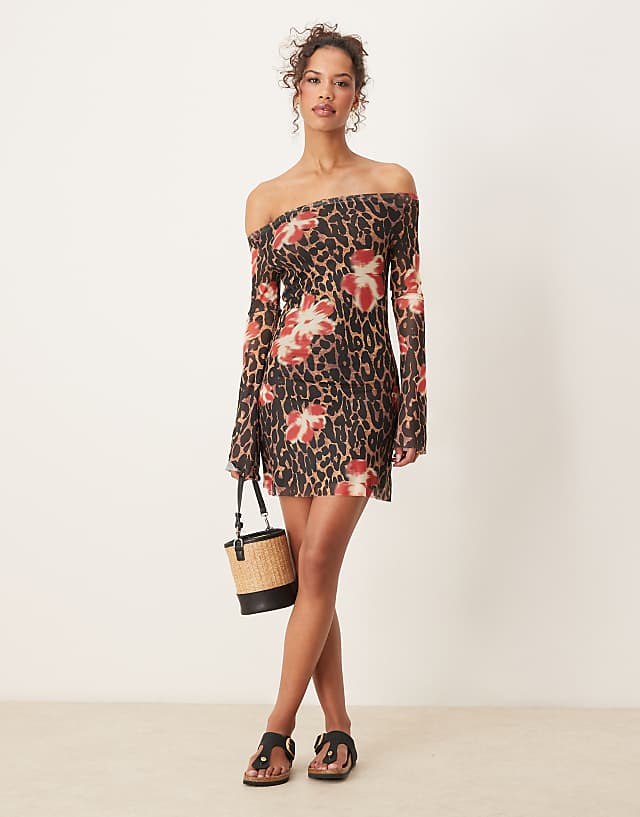 Asos Wild Lovers Oasis Mini Beach Dress In Leopard Floral