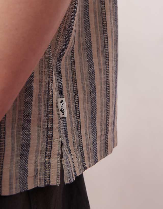 Asos Wrangler Resort Stripe Linen Cotton Mix Relaxed Dobby Shirt In Indigo Blue