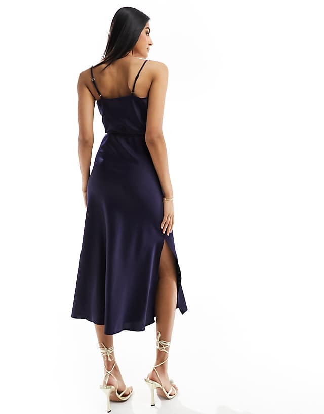 Asos YAS Bridesmaid Satin Cami Maxi Dress In Deep Rich Navy - NAVY