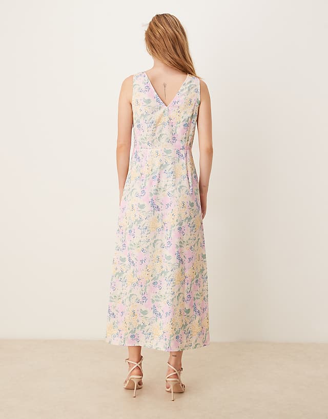 Asos YAS Satin V Neck Maxi Dress In Meadow Floral Print