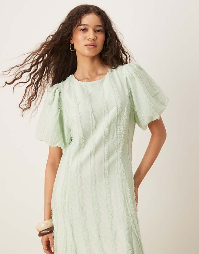 Asos YAS Textured Puff Sleeve Maxi Dress In Mint Green