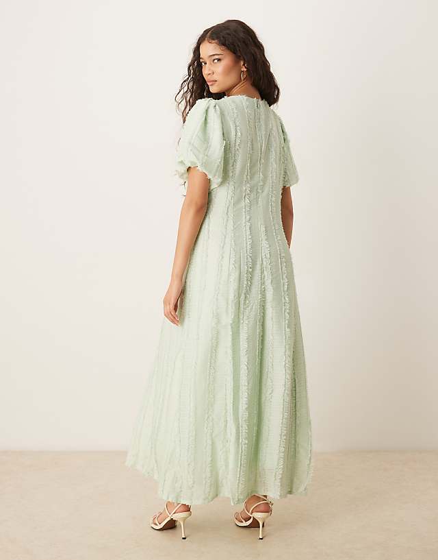 Asos YAS Textured Puff Sleeve Maxi Dress In Mint Green