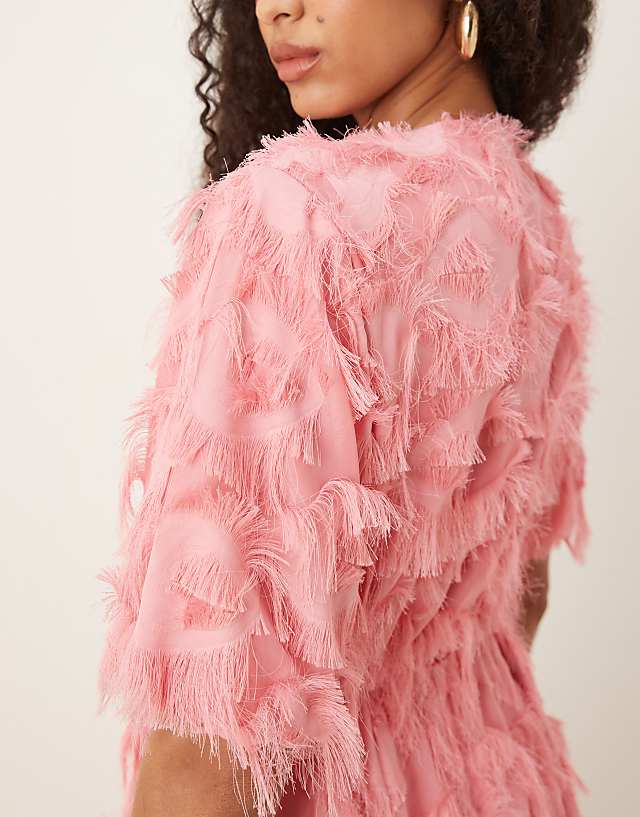 Asos YAS Textured V Neck Mini Dress In Bubblegum Pink