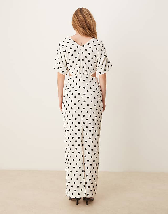 Asos YAS Wrap Cut Out Detail Maxi Dress In White And Black Polka Dot