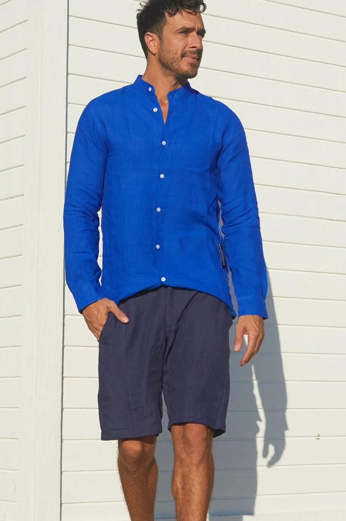 Aspiga Men's Nehru Collar Linen Shirt