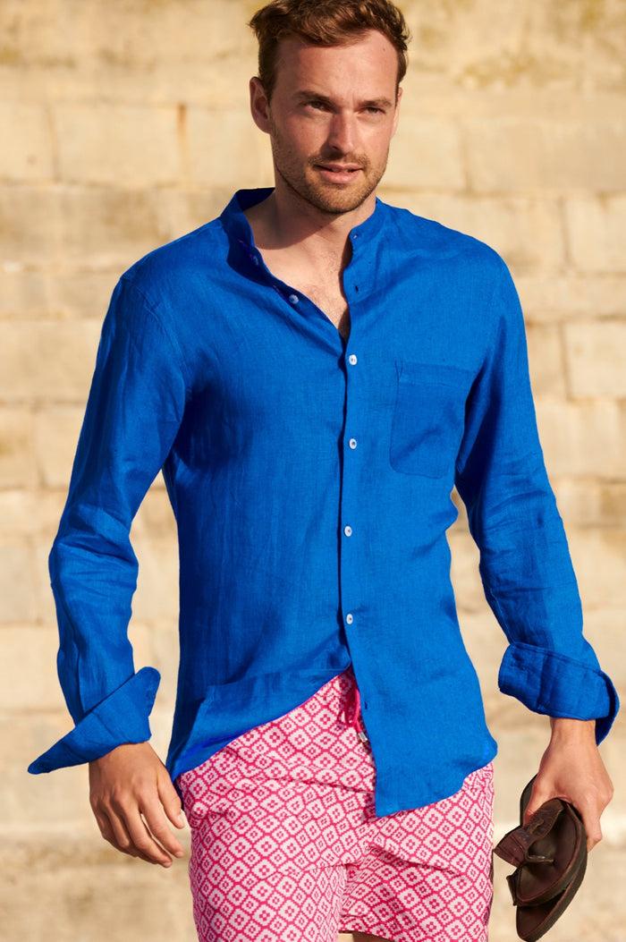 Aspiga Men's Nehru Collar Linen Shirt