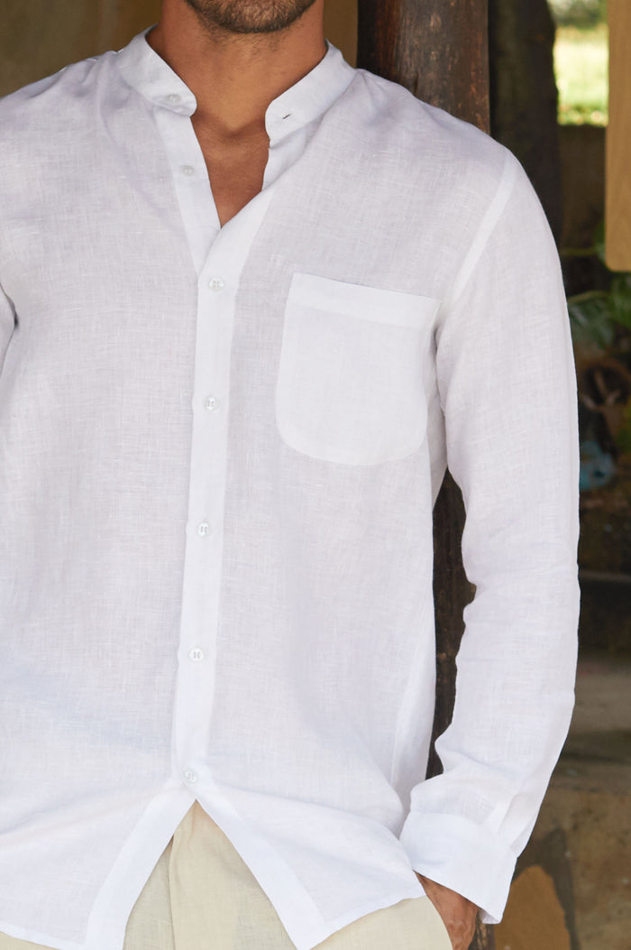 Aspiga Men's Nehru Collar Linen Shirt