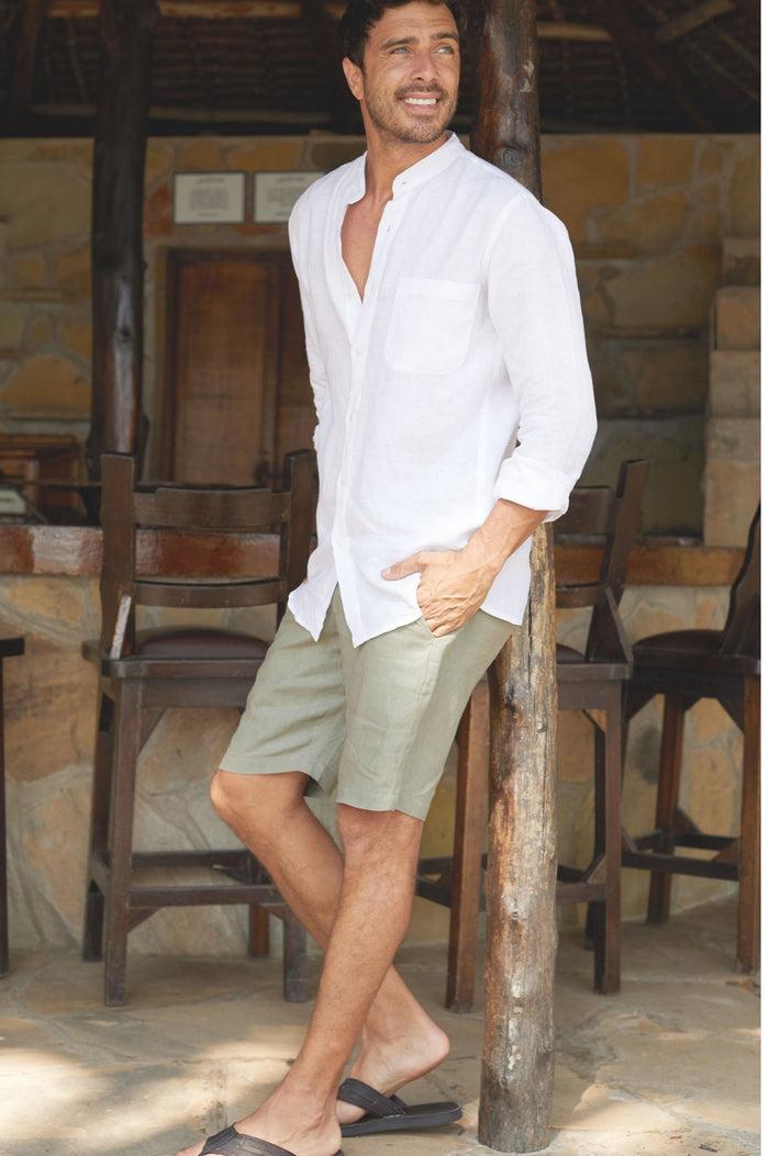 Aspiga Men's Nehru Collar Linen Shirt