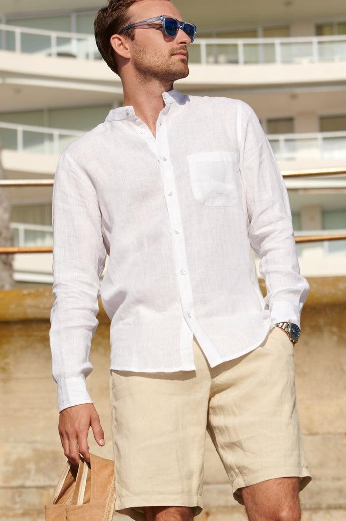 aspiga Men's Nehru Collar Linen Shirt