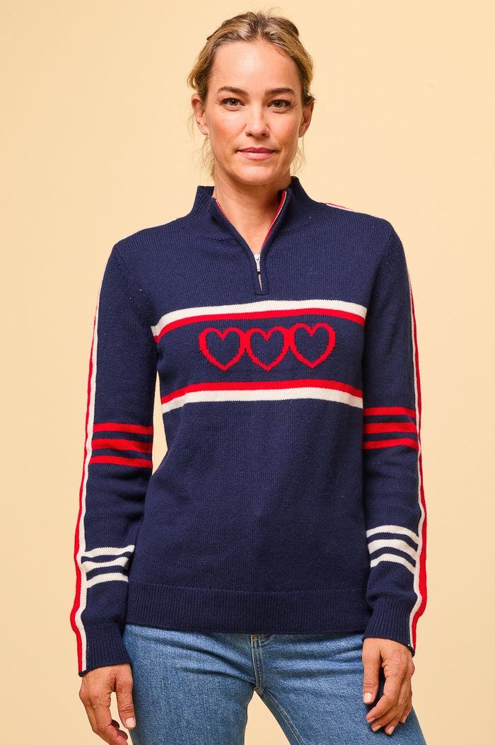 Aspiga Merino Wool Stripe Hearts Quarter Zip