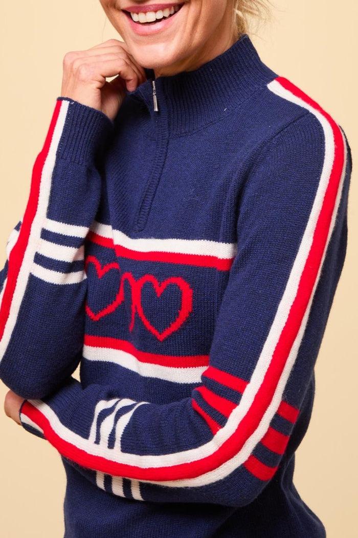 Aspiga Merino Wool Stripe Hearts Quarter Zip