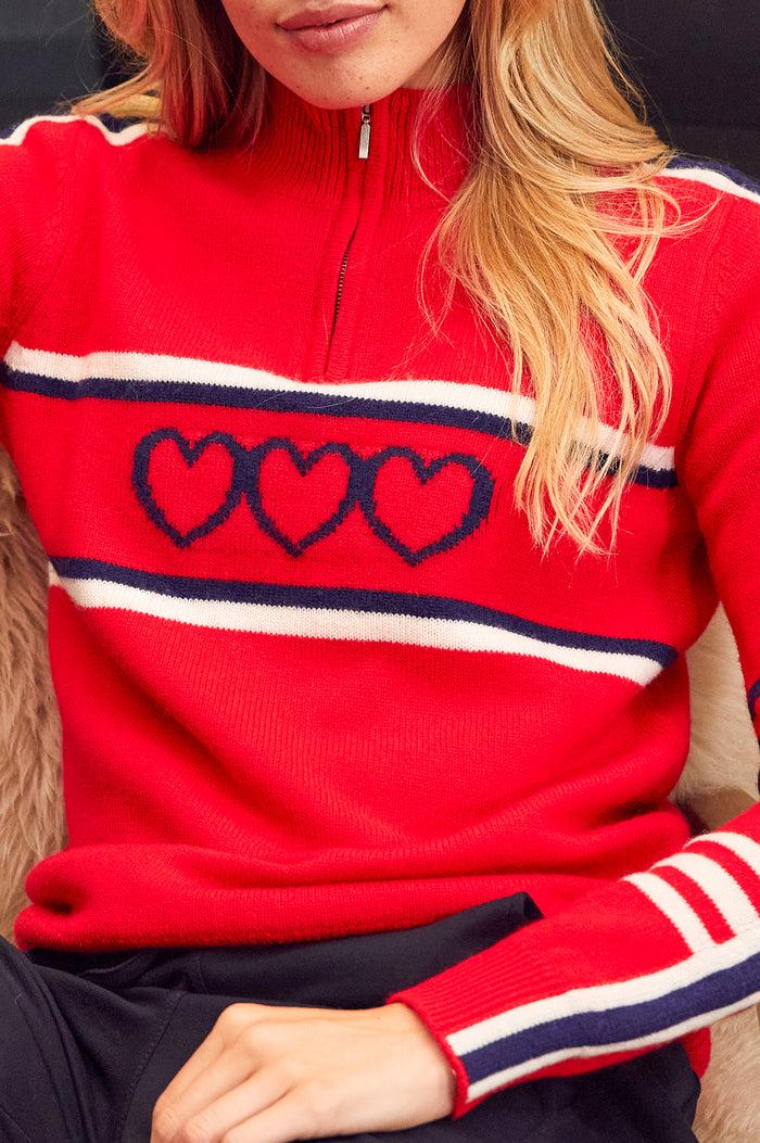 Aspiga Merino Wool Stripe Hearts Quarter Zip