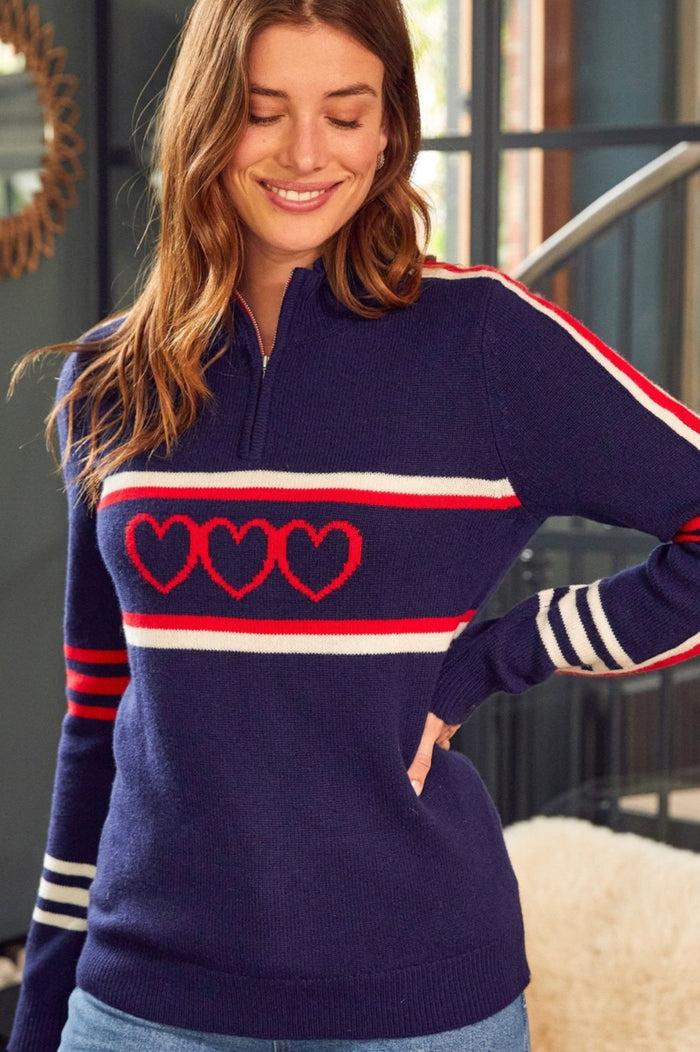 aspiga Merino Wool Stripe Hearts Quarter Zip