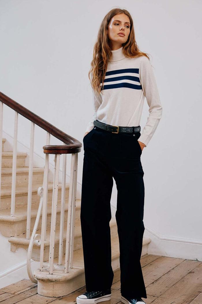 Aspiga Merino Wool Striped Slim Fit Polo Neck