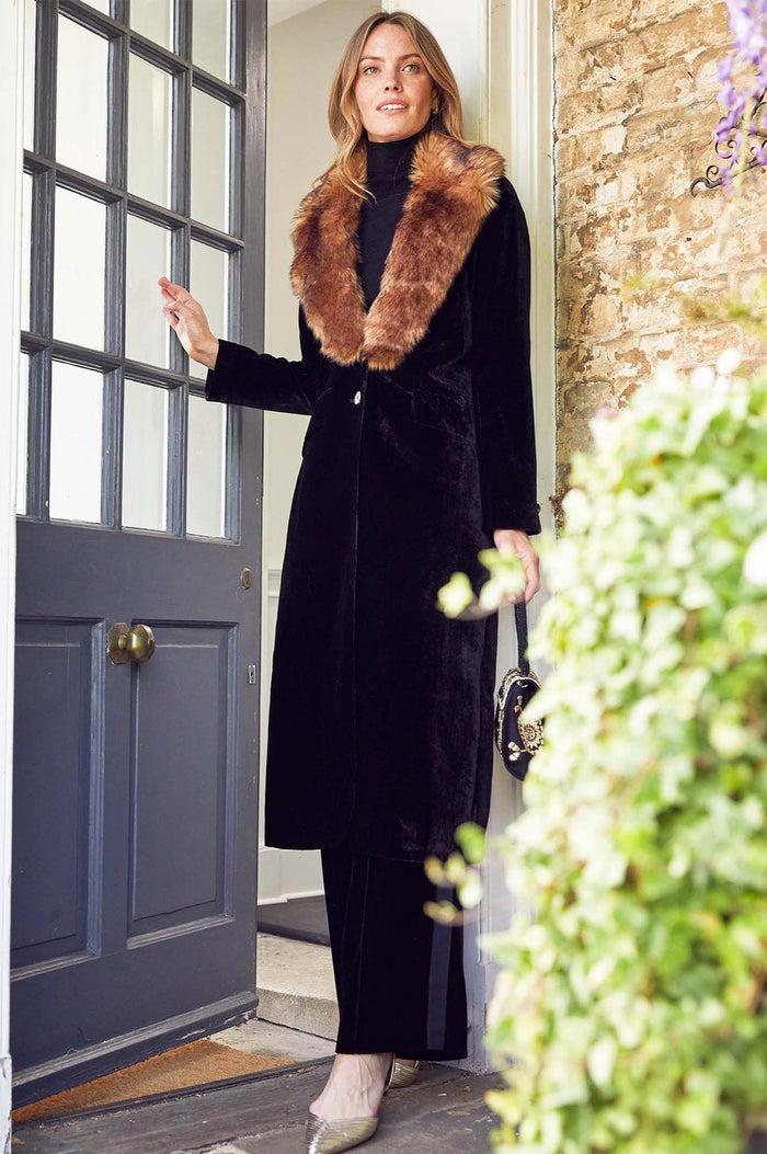 aspiga Velvet Opera Coat With Detachable Fur