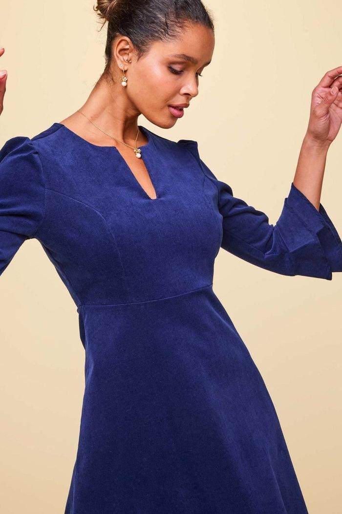 Aspiga Jocelyn V-Neck 3/4 Sleeve Stretch Corduroy Dress