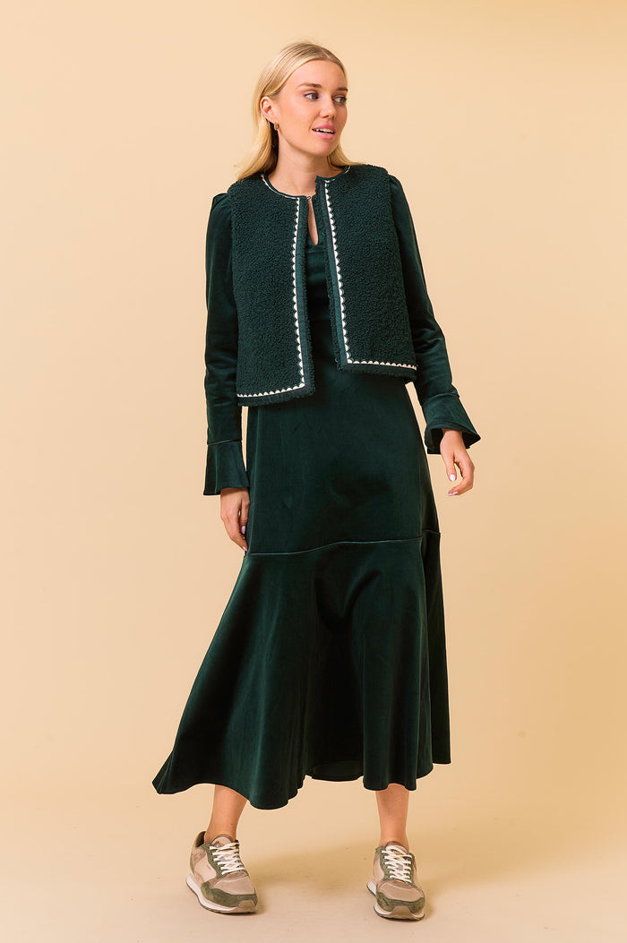 Aspiga Paloma Round Neck Long Sleeve Stretch Corduroy Dress