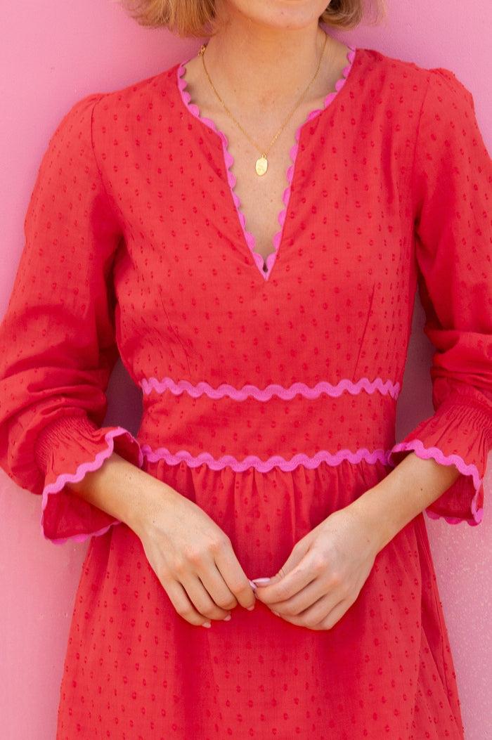 Aspiga Short Purdie Organic Cotton Ric Rac Dobby Dress