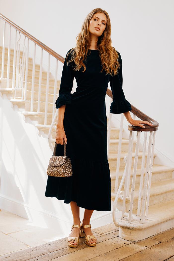 Aspiga Victoria Round Neck 3/4 Sleeve Stretch Corduroy Dress