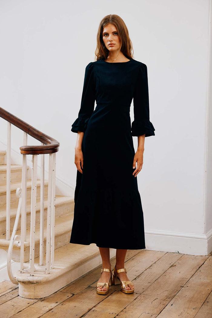 Aspiga Victoria Round Neck 3/4 Sleeve Stretch Corduroy Dress