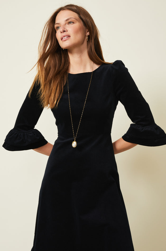 Aspiga Victoria Round Neck 3/4 Sleeve Stretch Corduroy Dress