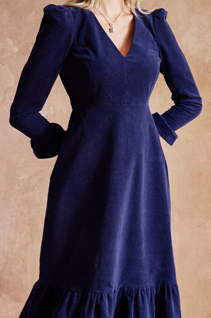 Aspiga Victoria V-Neck Long Sleeve Stretch Corduroy Dress