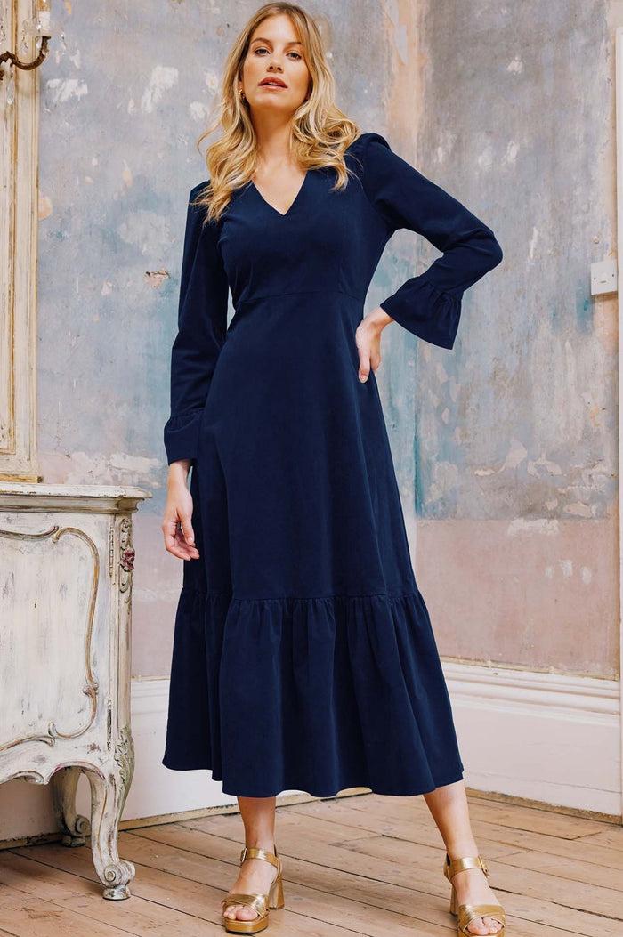 Aspiga Victoria V-Neck Long Sleeve Stretch Corduroy Dress