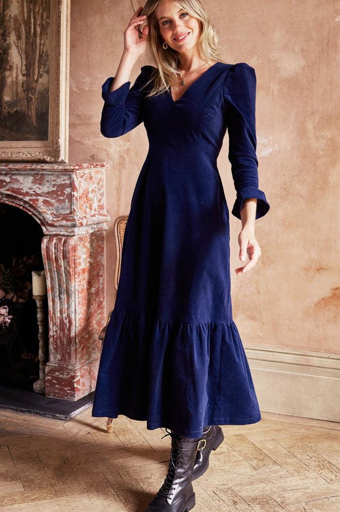 aspiga Victoria V-Neck Long Sleeve Stretch Corduroy Dress