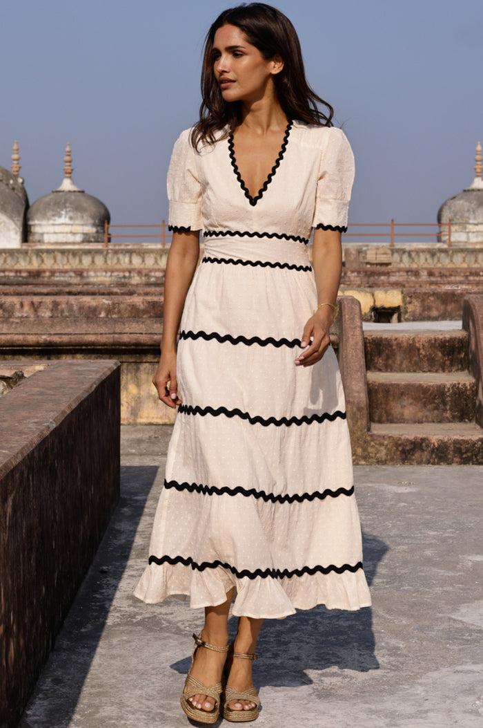 aspiga Viola Short Sleeve Organic Cotton Ric Rac Dress