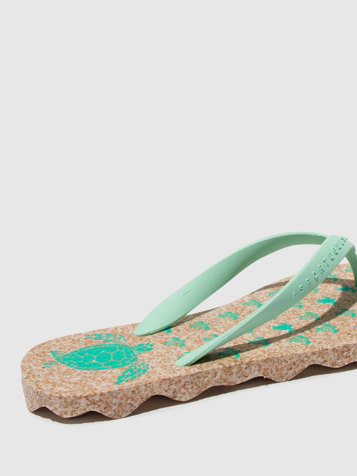 Asportuguesas Beach Flip-Flops TURTLE Milky & Mint Strap