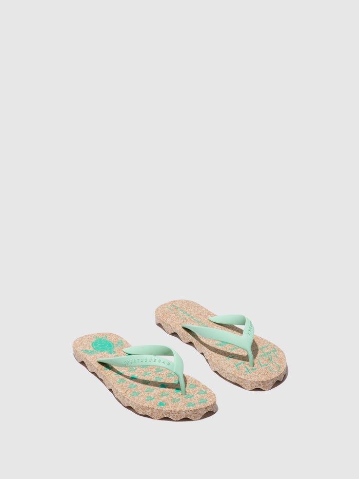 asportuguesas Beach Flip-Flops TURTLE Milky & mint strap