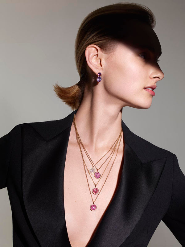 Asprey 167 Button Pendant In 18ct Rose Gold With Amethyst And Diamonds
