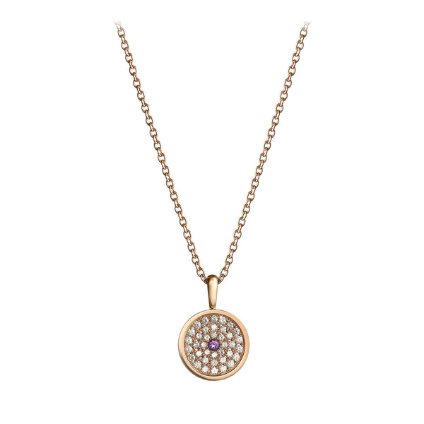 asprey 167 Button Pendant in 18ct Rose Gold with Amethyst and Diamonds