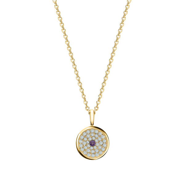 asprey 167 Button Pendant in 18ct Yellow Gold with Amethyst and Diamonds