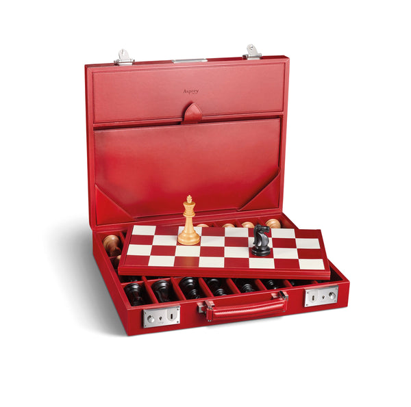 asprey Hanover Chess Board Set in Saddle Leather