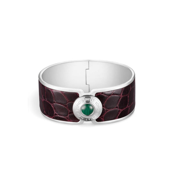 Asprey Bond Street Wide Button Cuff In Crocodile With Palladium Finish